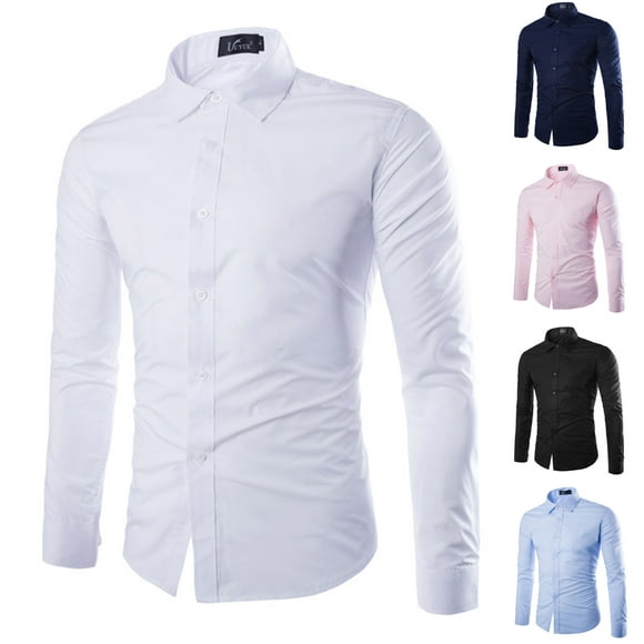 Men Long Sleeve Button Down Tops Slim Fit Casual Dress Formal Shirts