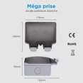 thumbnail image 2 of Toma de corriente impermeable doble para exteriores, IP66, enchufe de pared impermeable de 16 A, 2 of 5