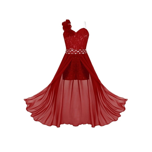 Yeahdor Robe de Mariage Sans Manches pour Enfants Dentelle Florale Chiffon Longue Robe de Bal Bourgogne 6
