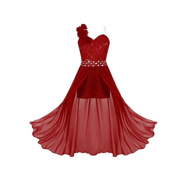 Kvysinly Robe de Mariage Sans Manches pour Enfants Robe de Demoiselle d'Honneur en Dentelle Florale Longue Robe de Bal Bourgogne 6