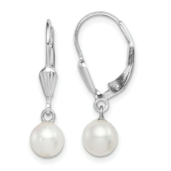 Beautiful Sterling Silver Rh-plated 6-7mm White FW Cultured Pearl Leverback Earrings