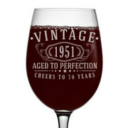 Vintage 1951 Etched 16oz Stemmed Wine Glass - 70th Birthday Aged to Perfection - 70 years old gifts