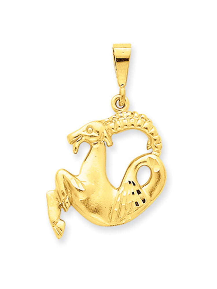14k Yellow Gold Solid Capricorn Zodiac Oval Pendant Charm Necklace Fine Jewelry