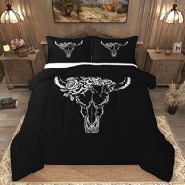 Homewish Retro Bull Skull Full Size Comforter Sets,Boho Bohemian Tribal Bedding Comforter Set,White Black Bedding Sets For Boys Kids,Microfiber Bedroom Decor Reversible,3 Pieces