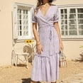 thumbnail image 4 of Robes d'Été pour Femmes Décontractées à Col en V en Chiffon à Imprimé Floral Robe Midi Dames à Manches Courtes Robes Bohèmes de Plage, 4 of 5