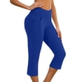 thumbnail image 2 of FAOWME Womens Casual Yoga Pants With Side Pockets High Waist Solid Color Comfortable Stretchy Slim Fit Workout Capri Trousers For Daily Wear,Blue,Xl, 2 of 5