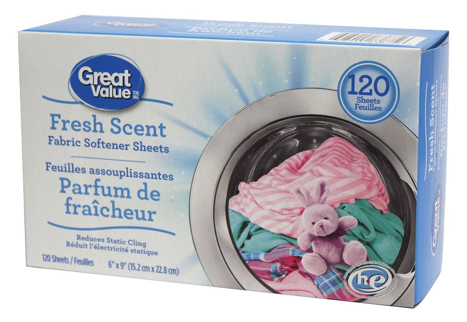 Great Value Fabric Softener Sheets- Fresh Scent, 120 Sheets