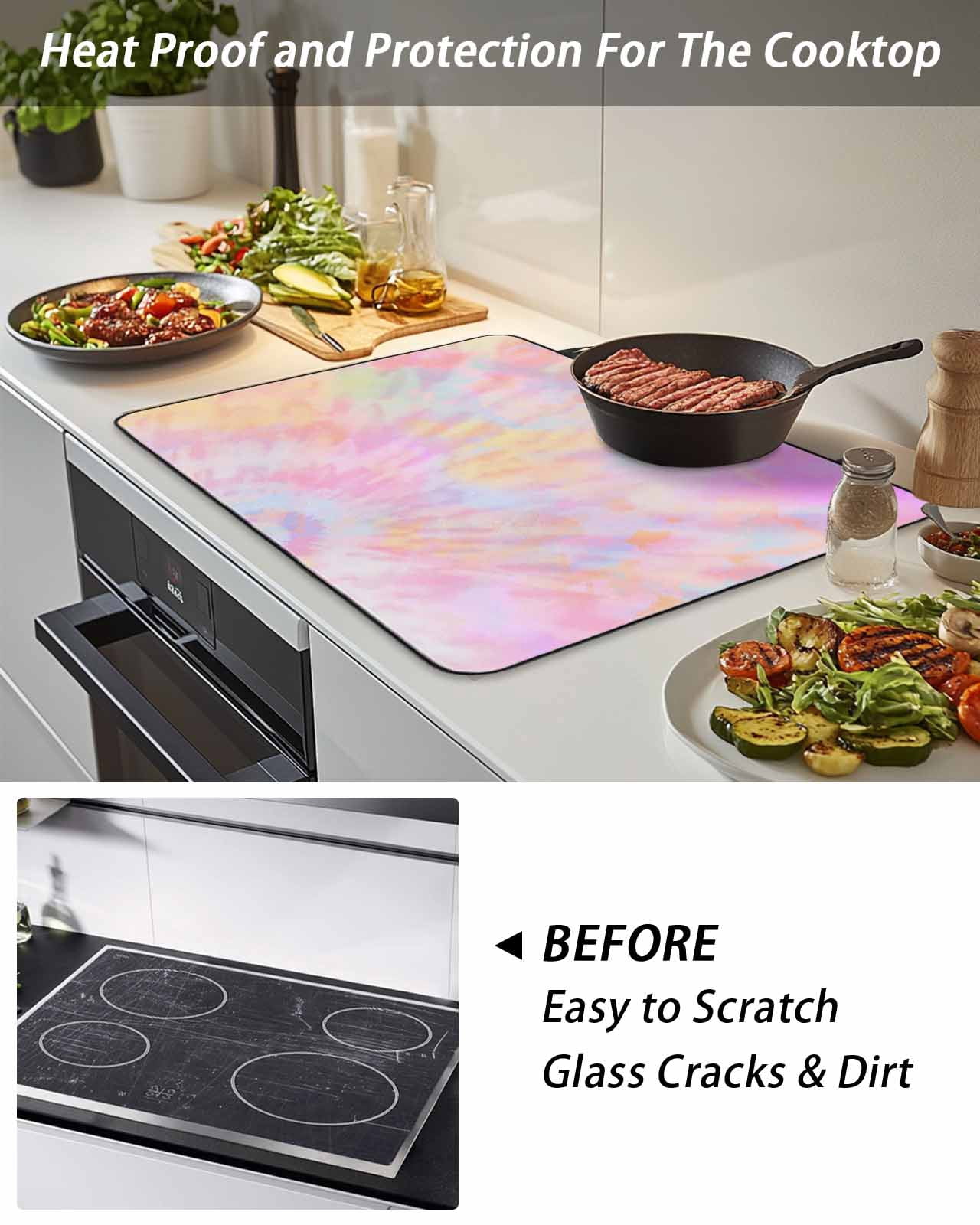 Stove Top Covers for Electric Stove, Rainbow Color Glass Stovetop Cover Protector, Fantasy Colorful Ombre Swirl Induction Cooktop Protector Oven Mat for Kitchen Countertop 24"x21"