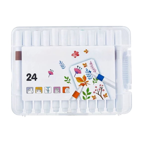 24Pcs Non-Toxic Washable Art Marker Pen Set,Portable Clear Plastic Case Coloring Drawing Marker,For DIY Craft Home Art