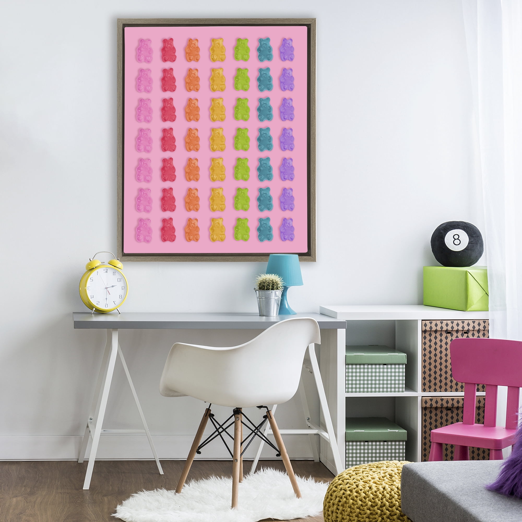 Stupell Industries Rainbow Bears in Stripes Brown Framed Floater Canvas Wall Art, design by LISH Creative