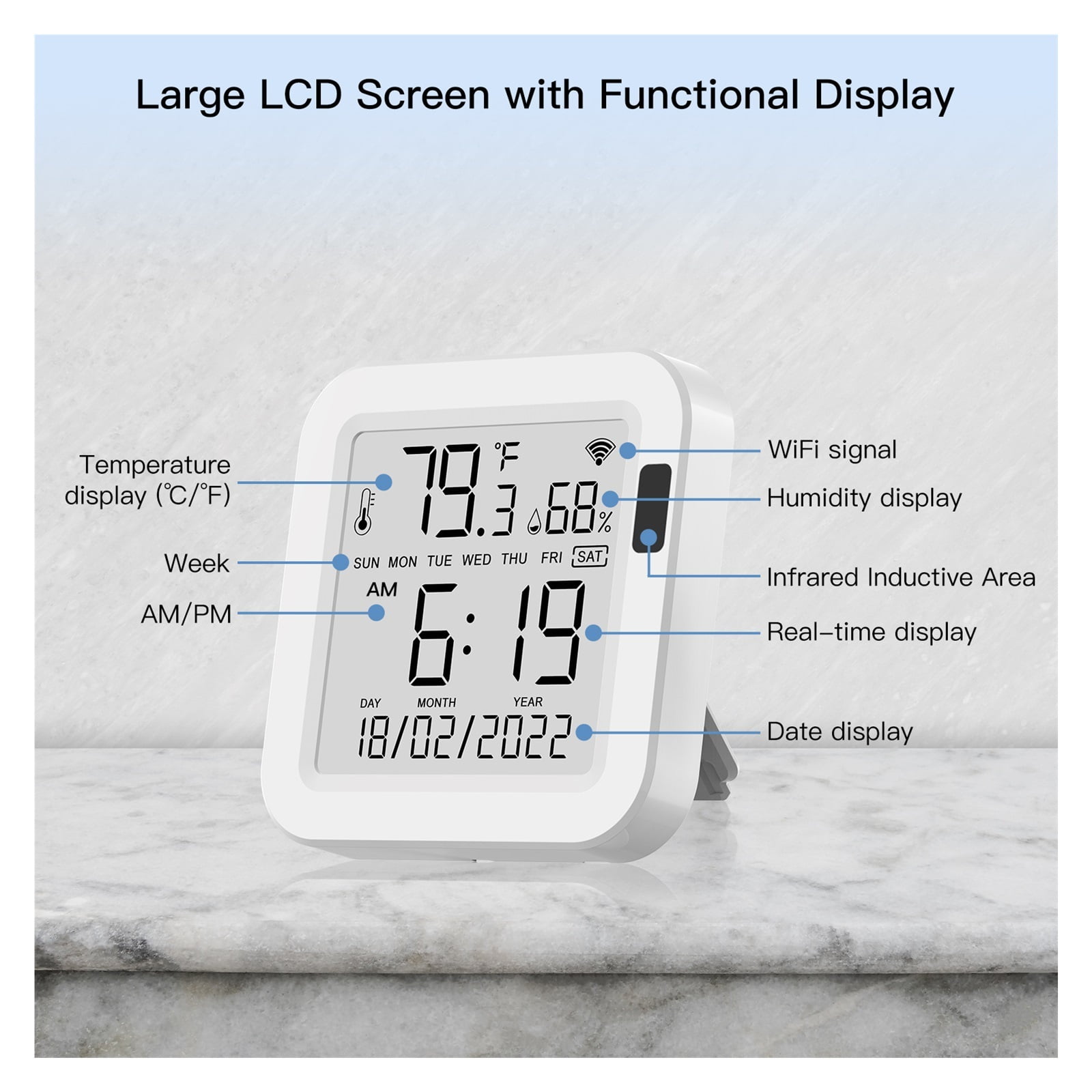 Temperature & Humidity Sensor LCD Screen Infrared Sensing Backlight Smart Remote Control ,Fast Response