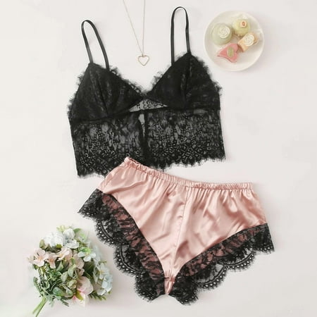 

Womens Underwear New Lace Lingerie Silk Underwear Sleepwear Nightdress Pajamas Satin Underwear For Women Pink Xl