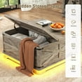 thumbnail image 4 of Blotout Farmhouse Lift Top Coffee Table with LED Light and Power Outlets, 36" Square Wood Living Room Storage Tables with Large Hidden Space, Lift Wooden Barn Door Center Table,Grey, 4 of 9