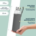 thumbnail image 3 of Botella de cristal 1l con funda de neopreno | Botella de vidrio de 500 ml con tapa protectora y tapa de acero inoxidable | Botella de agua para deportes, oficina, escuela y exteriores | Azul oscuro, 3 of 4