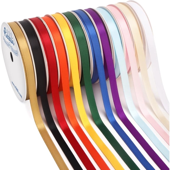 Rainbow Satin Ribbon 1/4 Inch x 12 Rolls Total 60 Yards- Colorful Ribbon for Gift Wrapping Craft Party Decoration Baby Shower Wedding