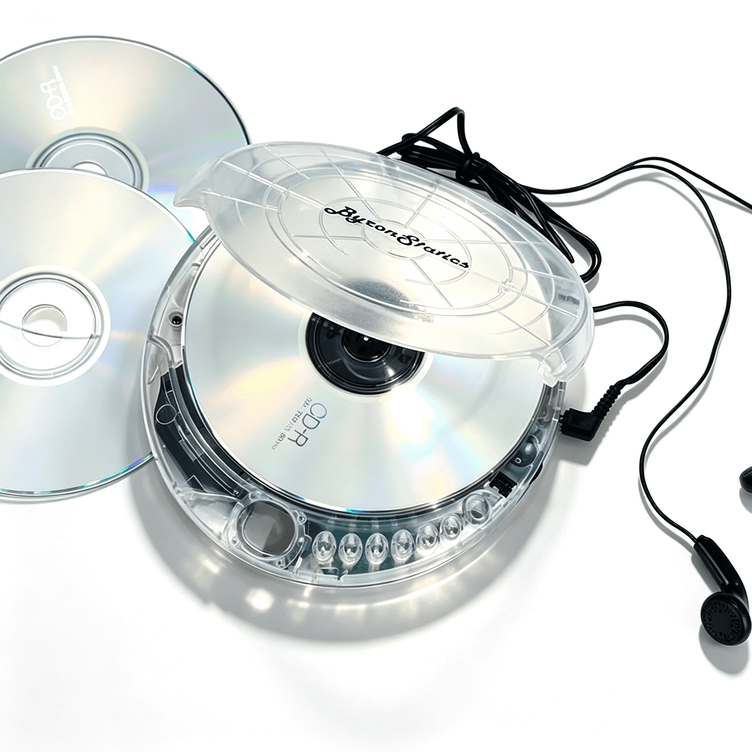 Byron Statics Portable CD Player, Personal Walkman CD Players, Powered DC or 2xAA Battery, Clear