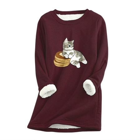 

HAPIMO Discount Women s Nightgowns Sleepwear Padded Fleece Long Sleeve Shirts Graphic Print Plush Warm Comfy Night Dress Loungewear Tops Wine XL