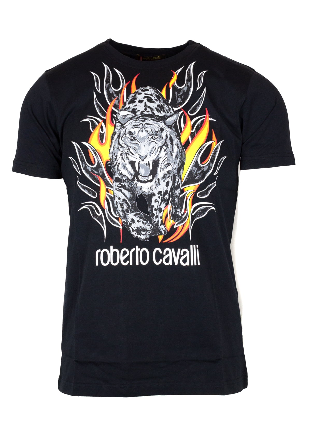 Roberto Cavalli - Roberto Cavalli Mens Black Cotton Logo Tiger Flame ...
