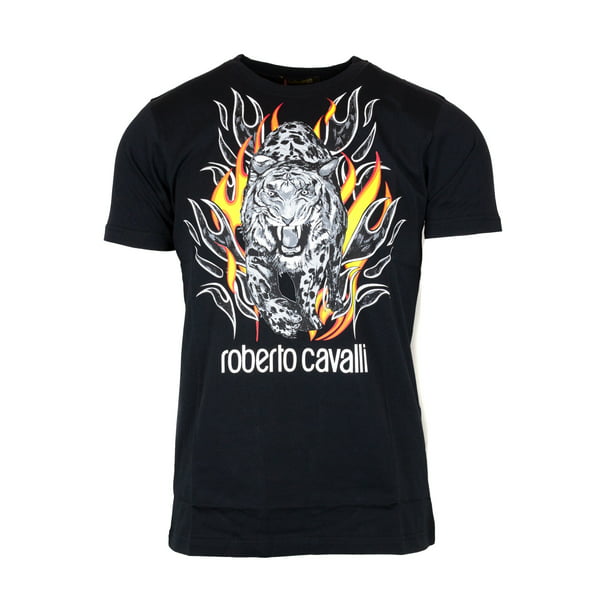 Roberto Cavalli - Roberto Cavalli Mens Black Cotton Logo Tiger Flame ...