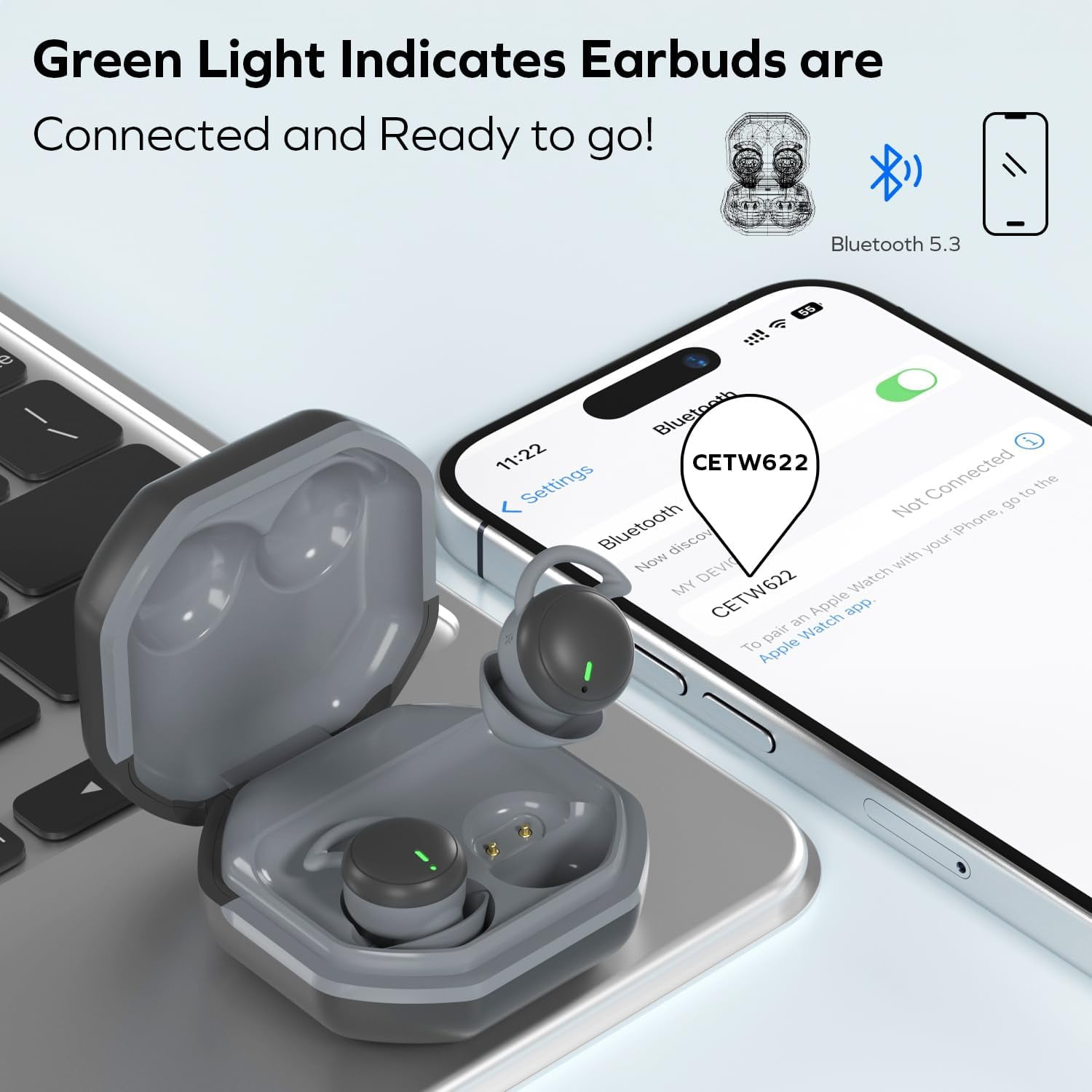 COBY Sleep Wireless Earbuds, Bluetooth 5.3 Noise Cancelling Earbuds with Charging Case, Black