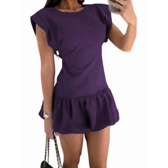Womens Summer Dresses Casual Cap Sleeve Spring Ruffle Mini Sporty Sweatshirt Trendy Tshirt Dress S