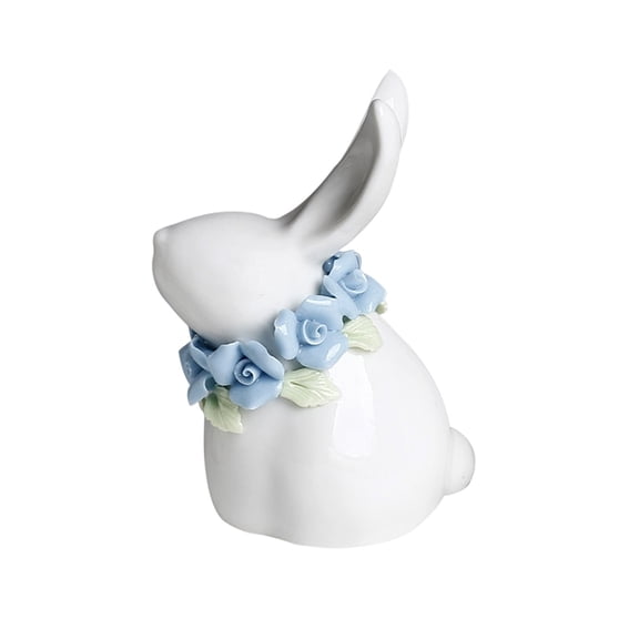 Japceit Ceramic Easter Bunny Figurine, Hand Sculpted Rabbit Ornament with Floral Accents, Minimalist Home Decor for Holiday Mood and Spring Display