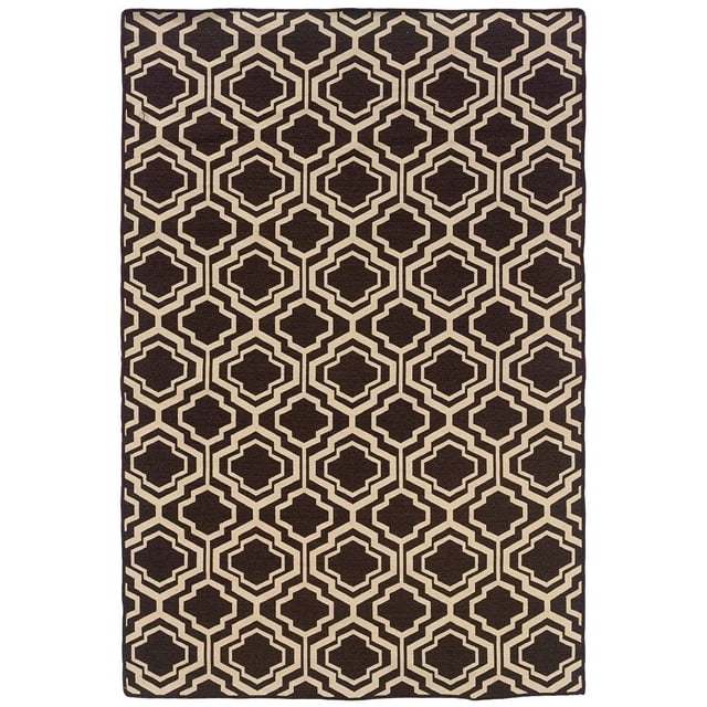 5x8 Salonika Quatref rug featuring a black and beige geometric pattern