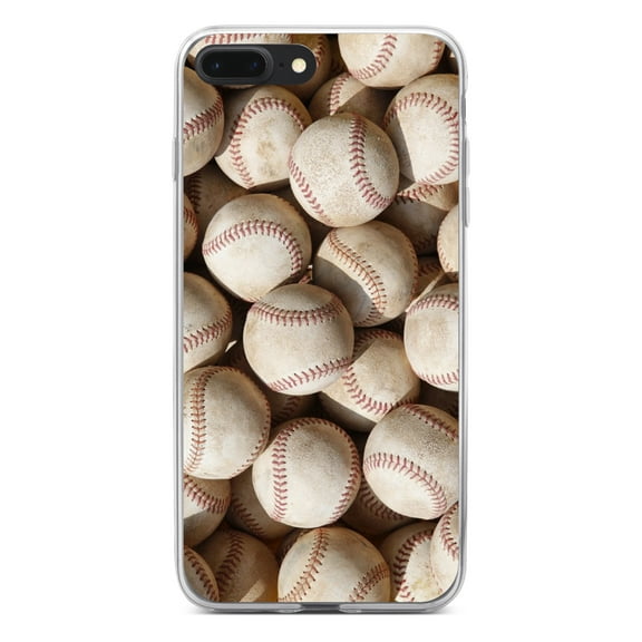 DistinctInk Clear Shockproof Hybrid Case for iPhone 7 PLUS / 8 PLUS (5.5" Screen) - TPU Bumper, Acrylic Back, Tempered Glass Screen Protector - Old Baseballs - Love of Baseball