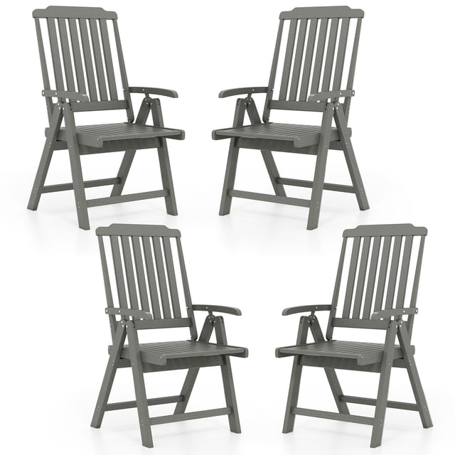Gymax 4PCS Foldable Patio Chair w/Armrest Curved Back Slatted Seat for Backyard Deck Gray