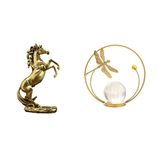 Estatua De Caballo De Pie Hecha A Mano Y Escultura De Bola De Cristal De Metal, Decoración De Mesa Para Hoteles, Estanterías, Chimeneas, Pasillos, Dormitorios, Salas De Estar Y Oficinas,