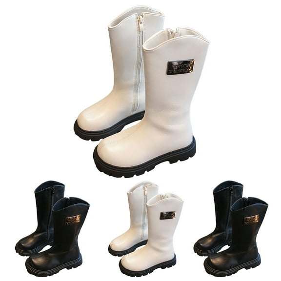 Dakaela Girls Knee High Boots Fall Winter Snow Tall Riding Boots Little Big Kids Waterproof Zipper Pull on Dress Shoes Black