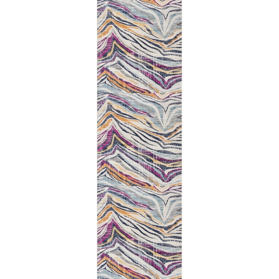 Rug Branch Contemporary Boho Zebra Beige Blue Indoor Runner Rug - 2x20