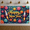 thumbnail image 6 of Colorful Design Happy New Year Banner Festive Fireworks Celebration Backdrop for New Year Party Indoor Decoration Holiday Event, 6 of 9