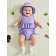 thumbnail image 4 of BemeyourBBs Toddler Baby Girl 3 Piece Swimsuit Set Summer Beach Swimwear Infant Bathing Suit Sleeveless Eyelet Ruffle Bikini Tops Bottoms and Sun Hat, 4 of 9