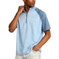 thumbnail image 4 of Domuza Quarter Zip Up Shirts for Men Lightweight Mock Neck Sweatshirt Casual Short Sleeve Color Block Athletic Shirt Sky Blue 3XL, 4 of 5