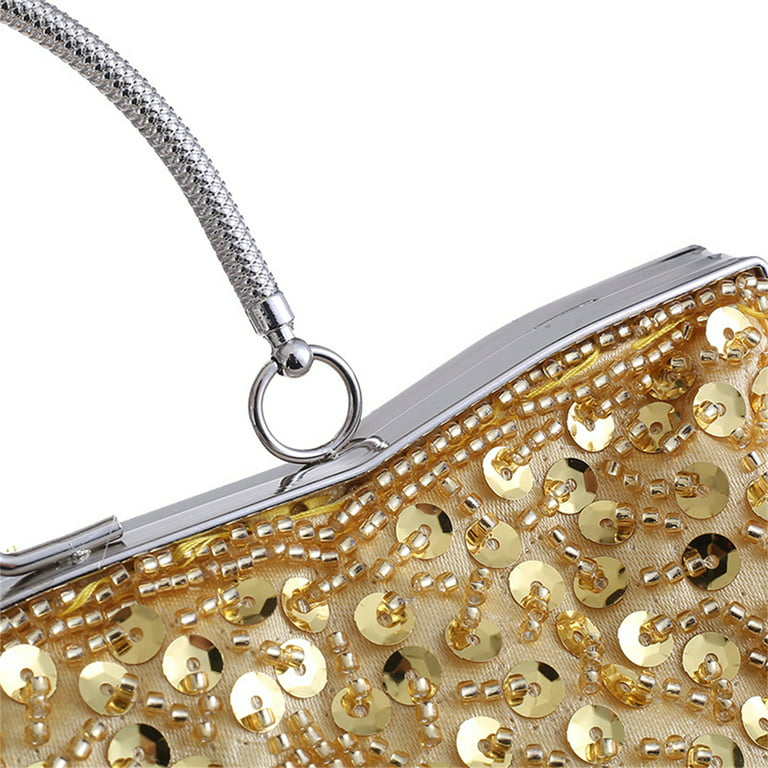Chain Clutch Purse Glittering Evening Bag Party Cocktail Prom Handbags for Women Champagne