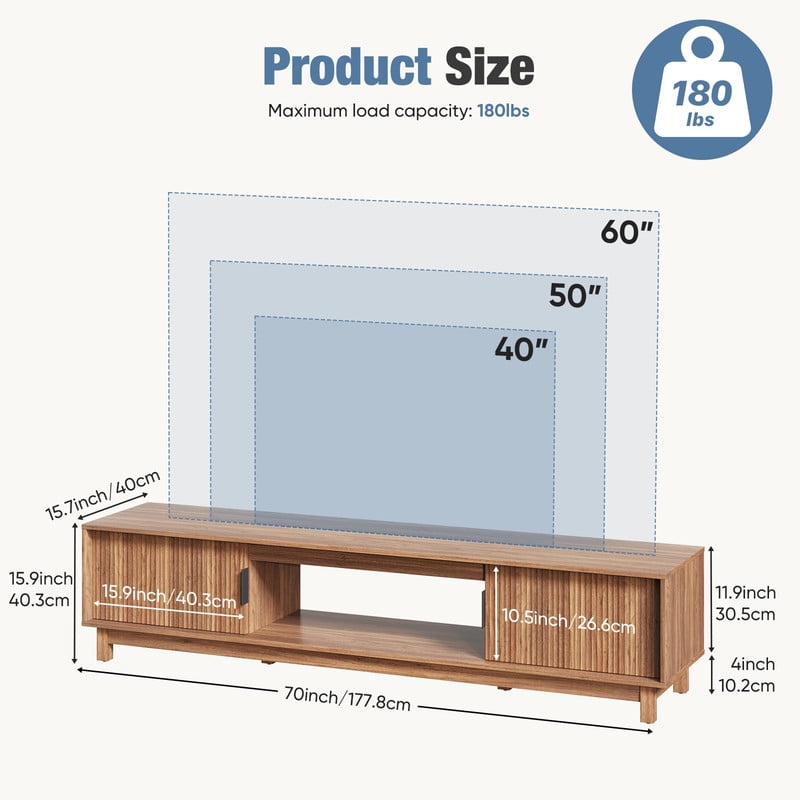 Gianna TV Stand, Entertainment Center Media Console Table with Storage Cabinet, Mid Century Modern Wood Television Furniture with Cable Management Hole for Living Room, Office and Bedroom, 70" Wide