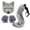 A004- Dark Gray, variant on 3 Pack, Plush Fox Cat Halloween Set, Animal Mask, Fluffy Tail and Padded Gloves, Outfit for Masquerade Party, Yellow Brown Furry Design
