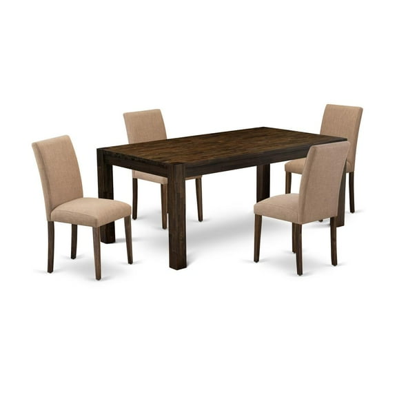East West Furniture LMAB5-77-47 5Pc Dining Table Set Contains a Dining Room Table and 4 Parsons Dining Chairs with Light Sable Color Linen Fabric, Medium Size Table with Full Back Chairs,...