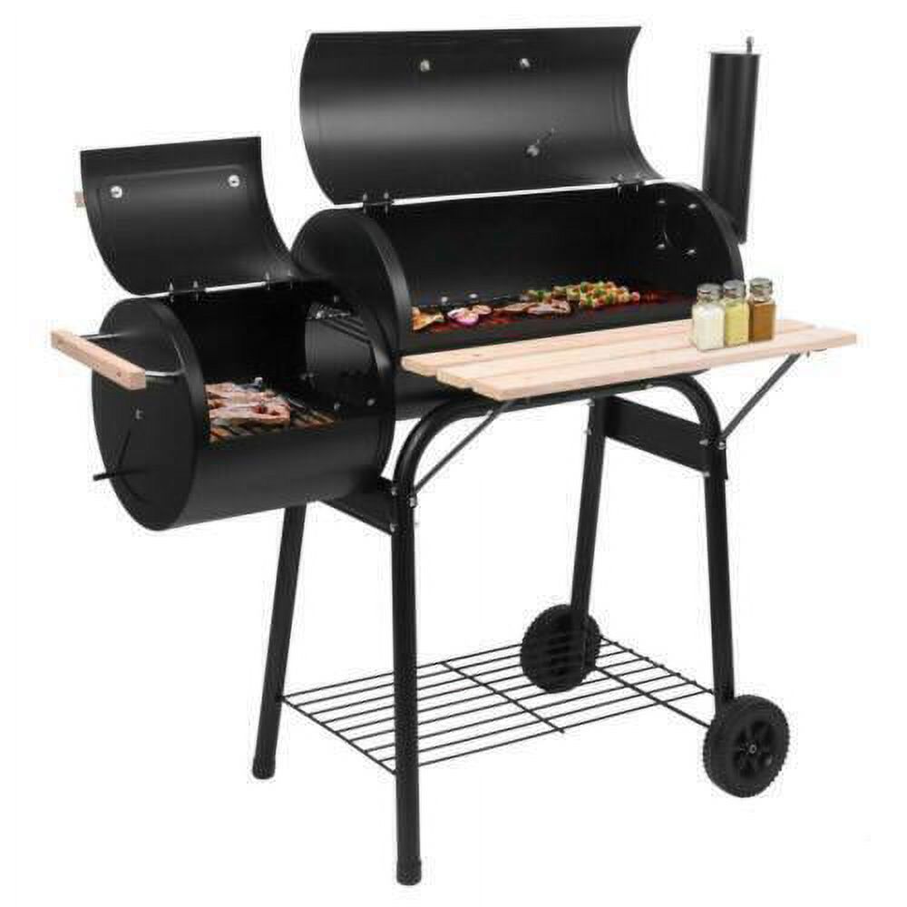 Boutique Monkey Drum Smoker Charcoal BBQ Grill with Thermometer and Side Smoker, Black