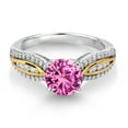thumbnail image 2 of Gem Stone King 925 Silver and 10K Yellow Gold Pink Created Sapphire and White Lab Grown Diamond Engagement Ring for Women | 1.91 Cttw | Round 7MM | Gemstone September Birthstone | Size 6, 2 of 3