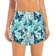 thumbnail image 2 of Xecao's Blue Floral with Butterflies for a double-layer running short for women, perfect for gym, tennis, and more, featuring a convenient pocket., 2 of 9