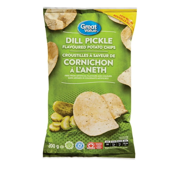 Great Value Dill Pickle Flavoured Potato Chips, 200 g