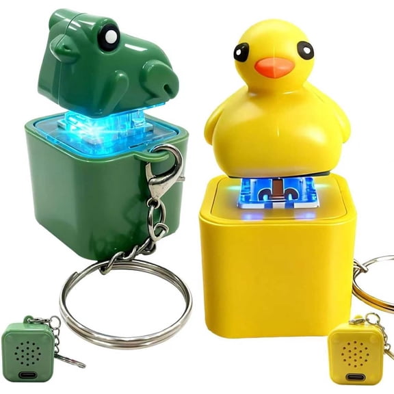 Frog Croaking & Quacking Duck Stress Reliever Keychain, Rechargeable with Colorful Lights, Keyboard Clicker for Anxiety & Sensory Fun（2 PCS）