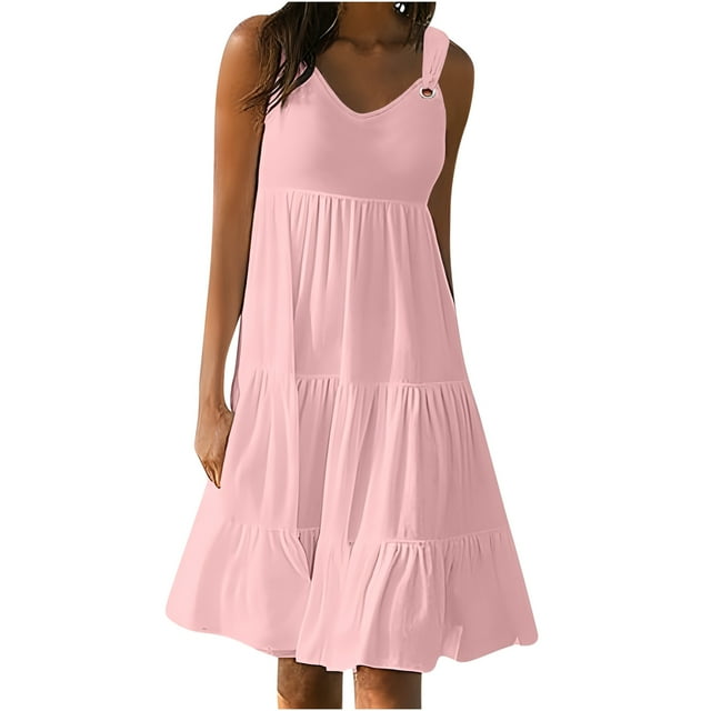 Erwazi Robes d'Été Sans Manches pour Femmes Décontractées Amples Robe de Plage à Volants à Étages Évasée Robes Soleil Robe Débardeur
