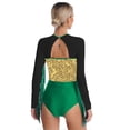thumbnail image 2 of Zaldita Women Sequins Leotard Sheer Mesh Long Sleeve Fringe Latin Dance Bodysuit Dancewear Gold&Green 3XL, 2 of 7
