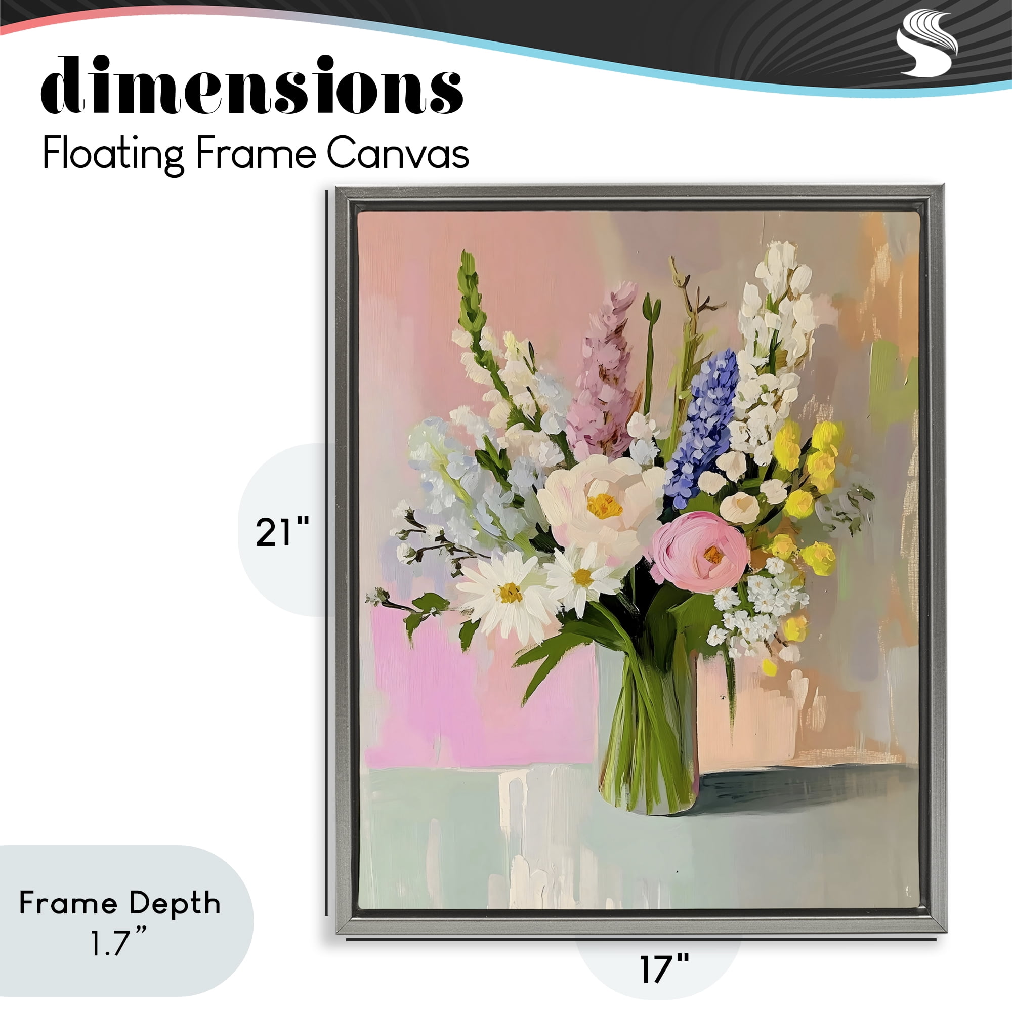 Stupell Industries Glass Vase with Spring Blooms Gray Framed Floater Canvas Wall Art, design by The Prints Vibe