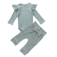 thumbnail image 2 of Ensemble Estival pour Bébé en Coton, Barboteuse à Volants à Manches Longues + Pantalon avec Nœud Papillon, 2 of 5