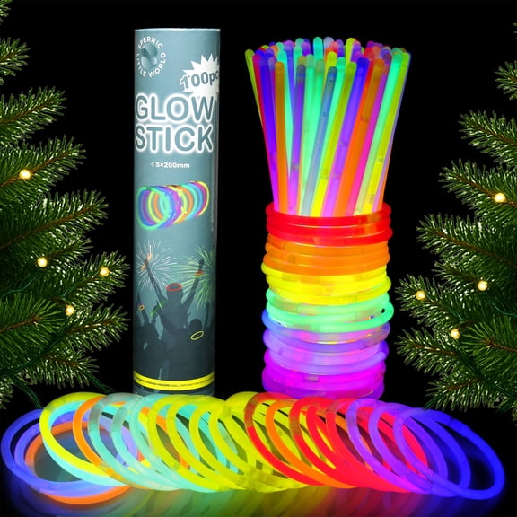 Christmas Glow Sticks 100pcs, 8" Glow in the Dark Holiday Gift Toys, Neon Bracelet & Necklaces Glow Toy Gifts for Kids, Christmas Party & Party Favors