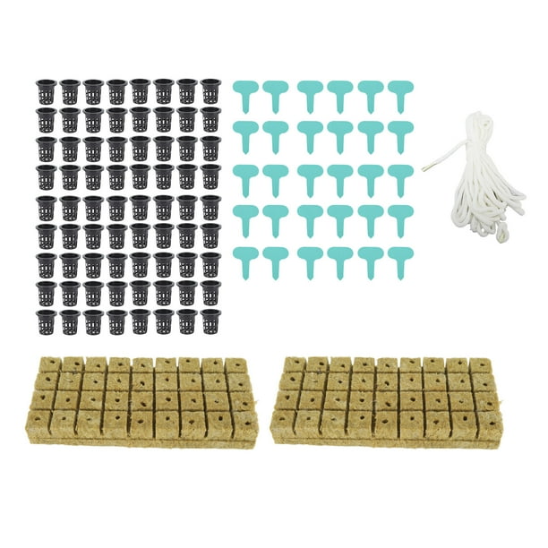Juego de 72 cubos de lana de roca de 1 pulgada con macetas de red de 2 pulgadas para sistema de cultivo hidropónico, kit de taza de red de malla hidropónica con buena absorción de agua para el hogar